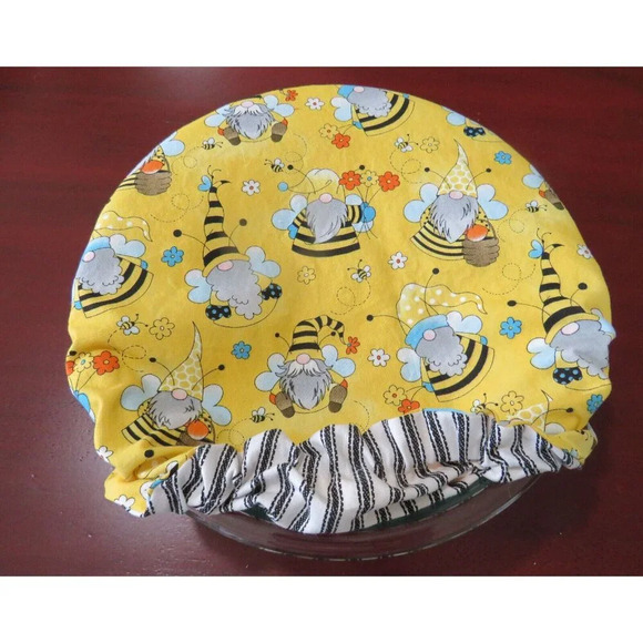 Kitchenaid Bowl Cover Bee Gnomes Reversible Mixer Cover White and Black Ticking - Picture 5 of 6